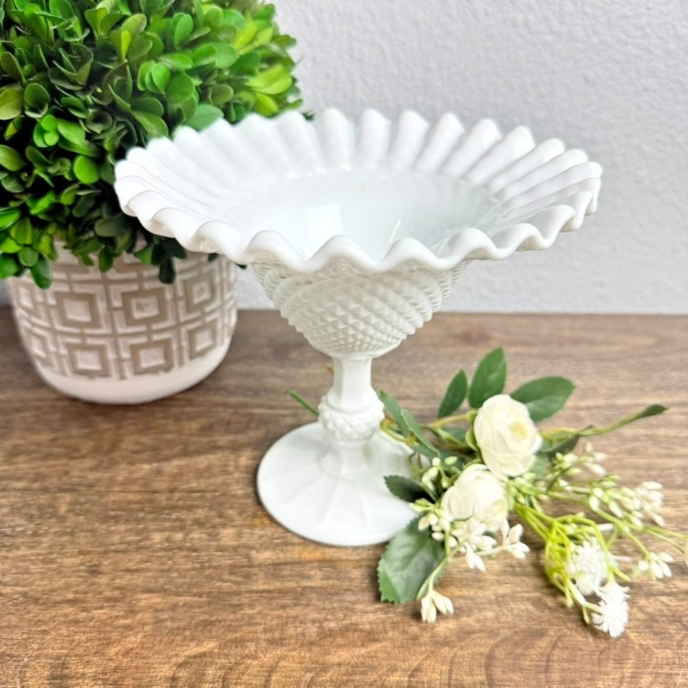 Vintage Milk Glass Pineapple Compote Pedestal Bowl Cottagecore Decor